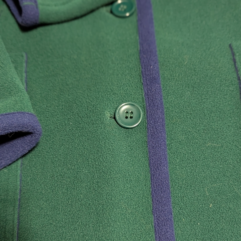 Susan Graver Dark Green/Navy Bonded Polar Fleece (Pea coat Style) Coat W/ Hood - Picture 8 of 11